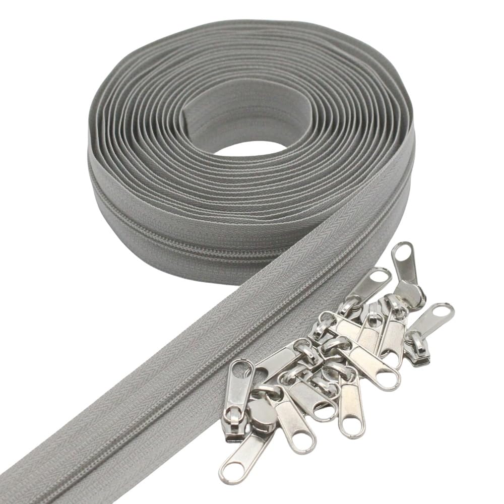 3 grey nylon coil zippers by the3
