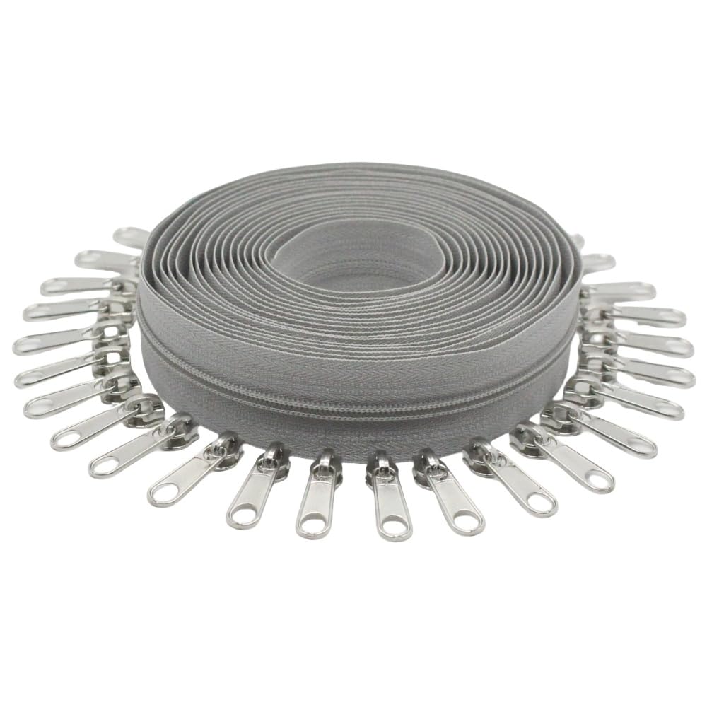 3 grey nylon coil zippers by the4