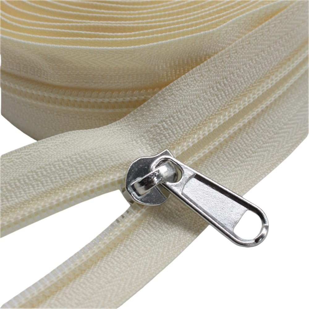 5-beige-nylon-coil-zippers-by